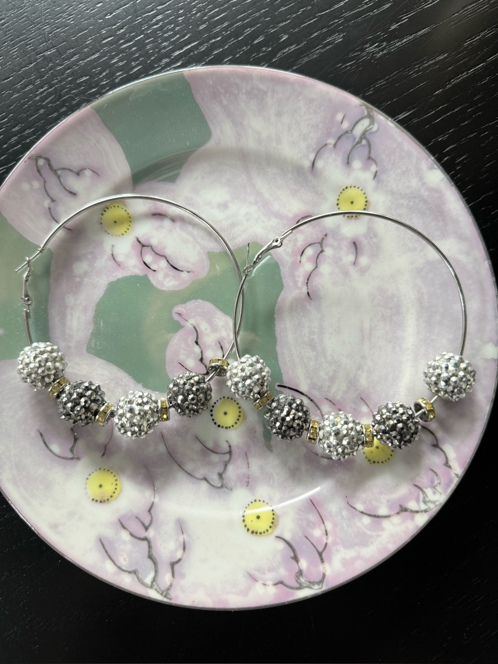 Boutique Silver Hinged Latch Back Rhinestone Disco Ball Hoops